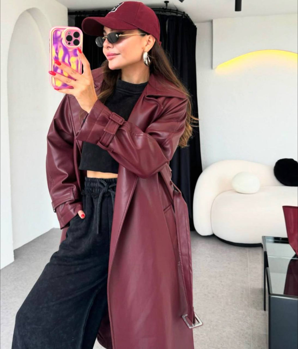 بالطو جلد مارون